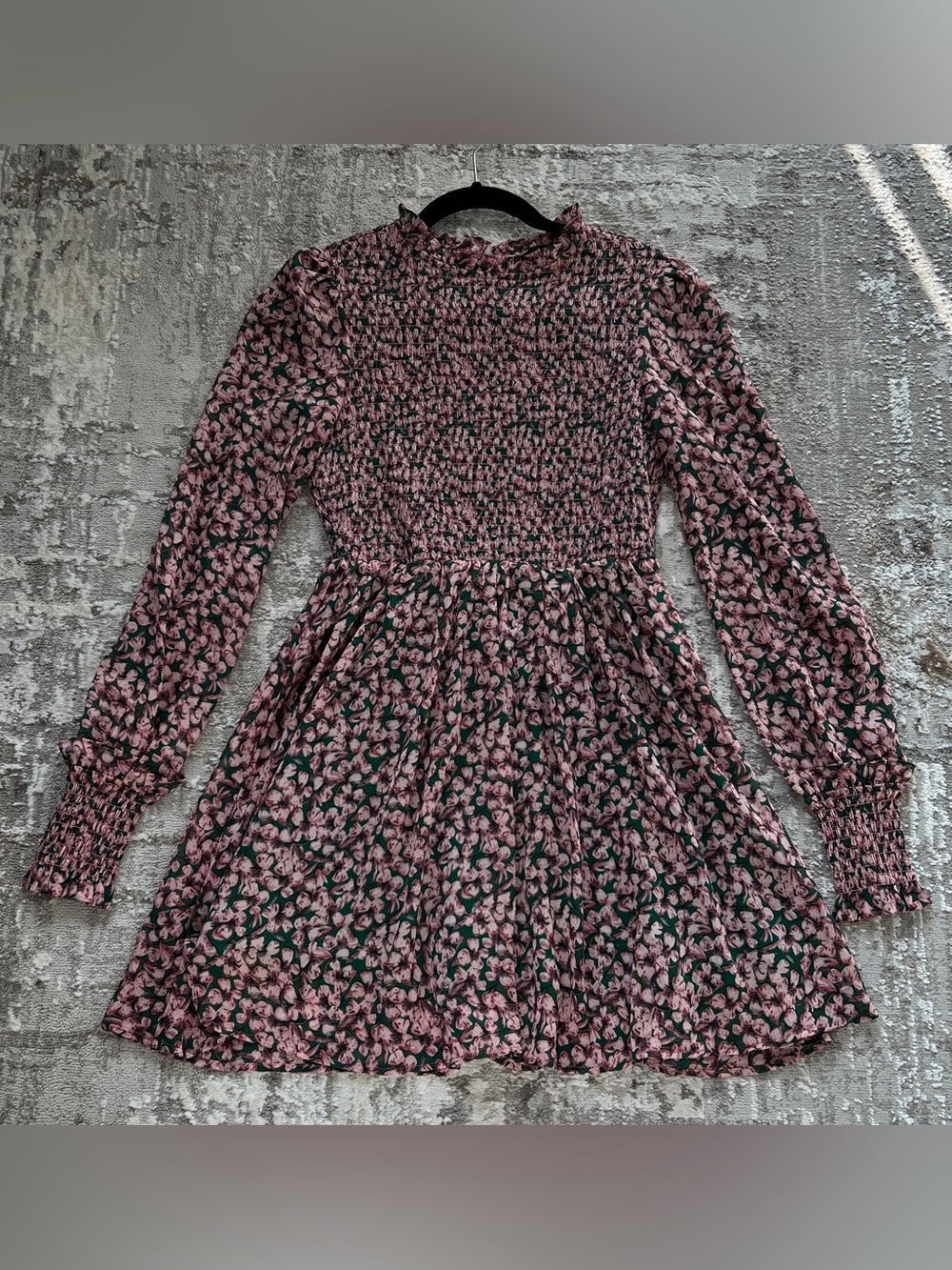Lulu's Pink Floral Smocked Long-Sleeve Mini Dress